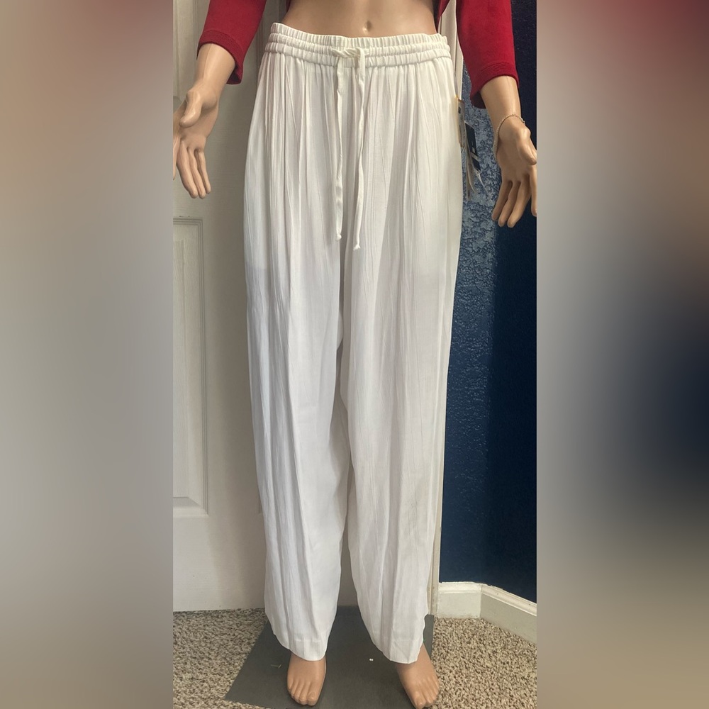 White Relaxed Fit Track Pants with Elastic Waist